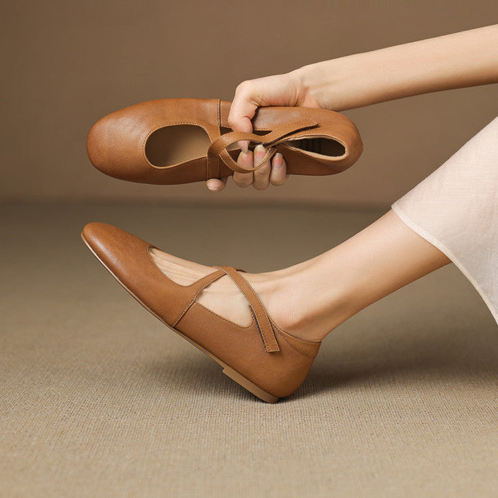 Women's Leather Ballet Flats with Cross Straps – Zeor