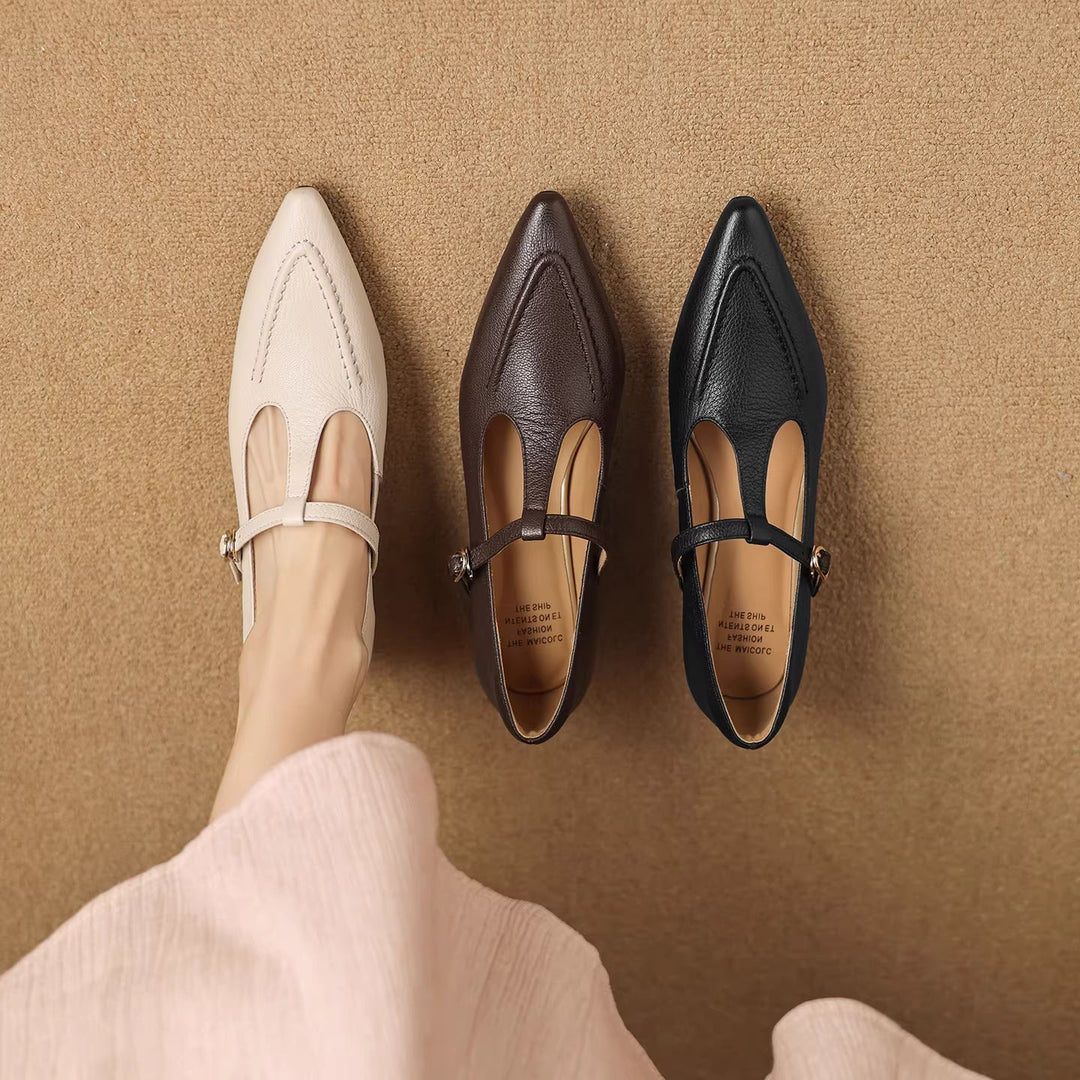 Women's Leather Kitten Heel T-Bar Shoes – Tirea