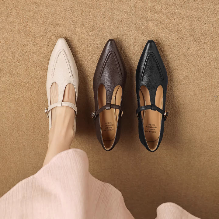 Women's Leather Kitten Heel T-Bar Shoes – Tirea