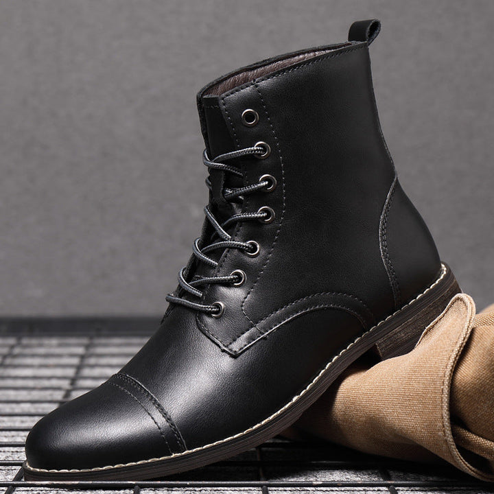 Men's toe-cap lace-up boots Christian in Deep Black – styled side view