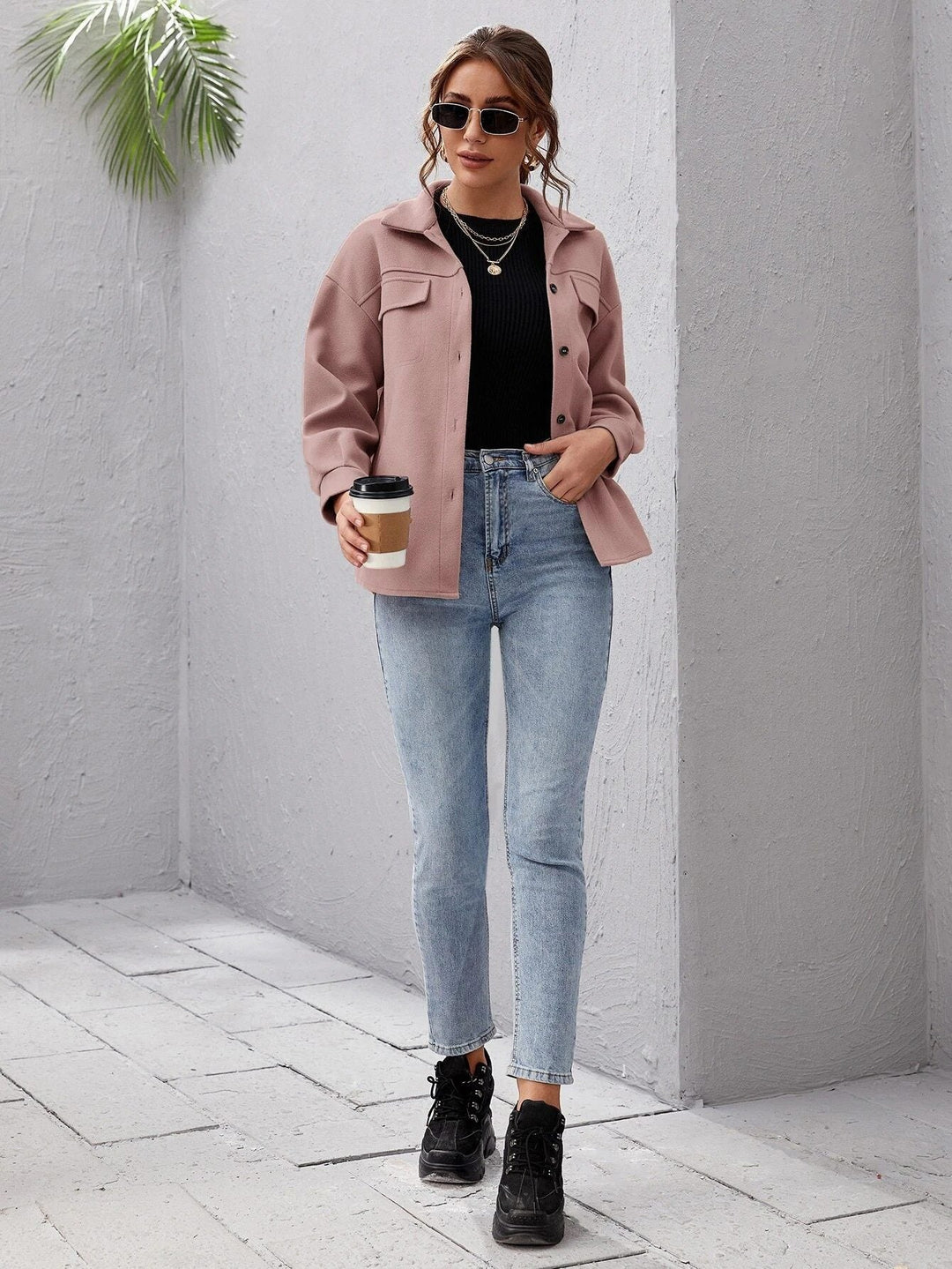 Women's shacket Minnie in Pink – full length view