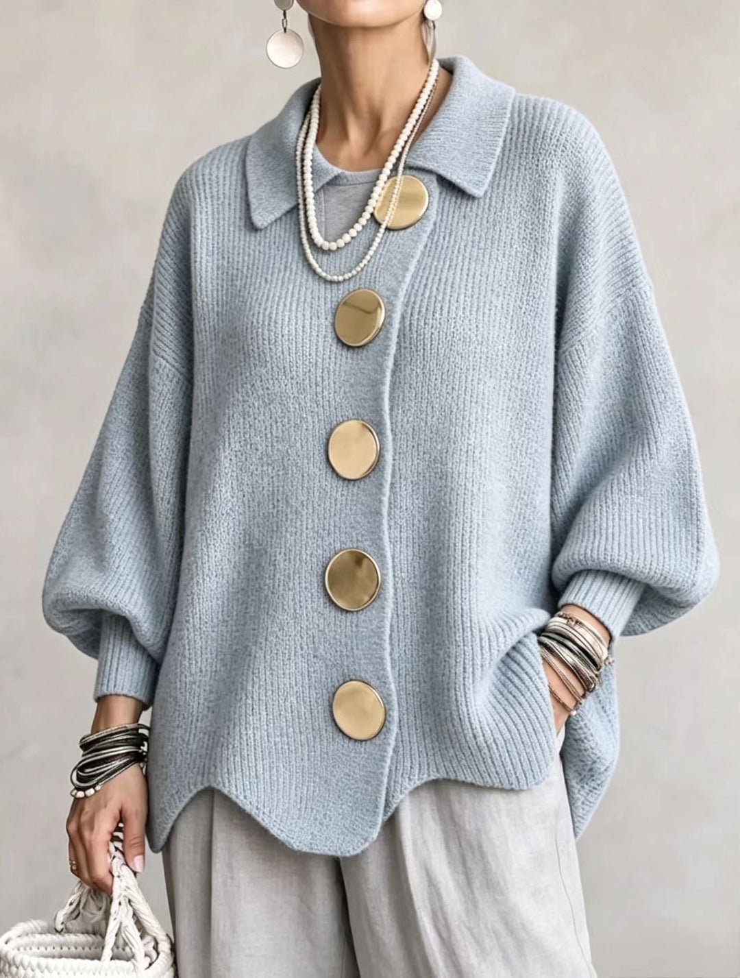 Women's Oversized Cardigan with Gold Buttons – Victoire