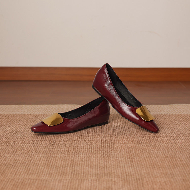 Women's Leather Pointed Flats with Buckle – Lorea