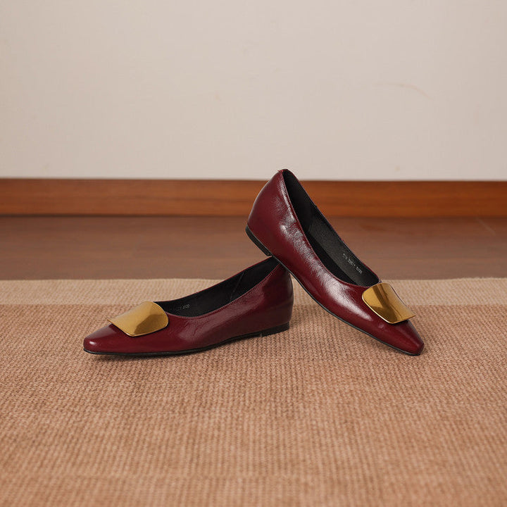Women's Leather Pointed Flats with Buckle – Lorea