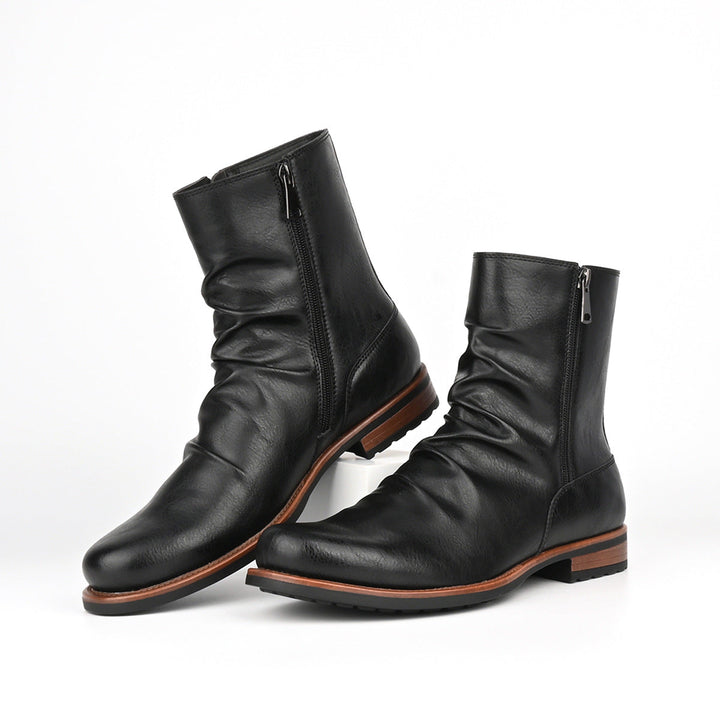 Men's slouch side-zip boots Nobu in Black – pair angled