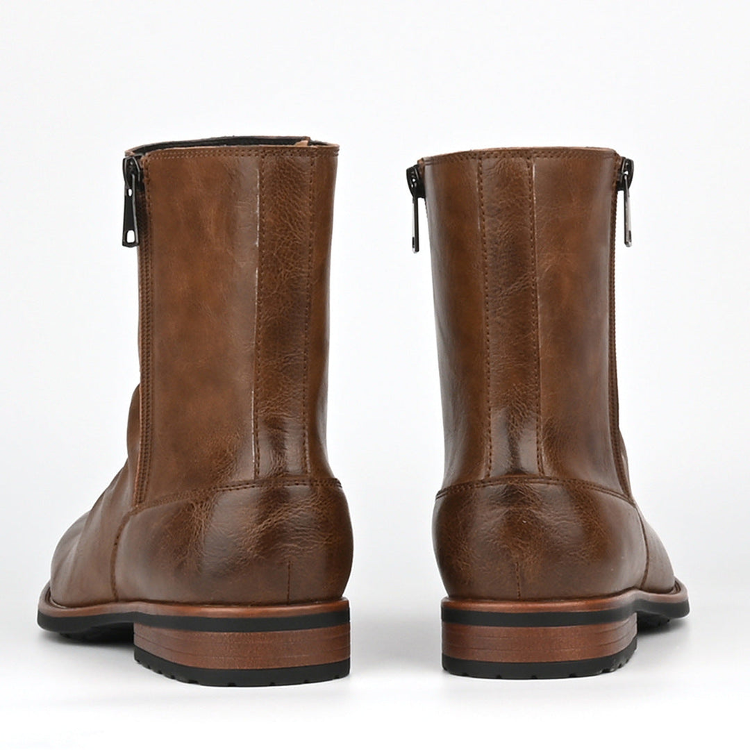 Men's slouch side-zip boots Nobu in Brown – back heel view