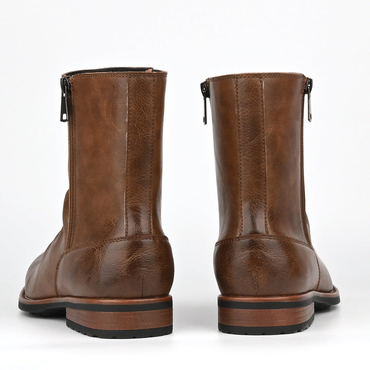 Men's slouch side-zip boots Nobu in Brown – back heel view