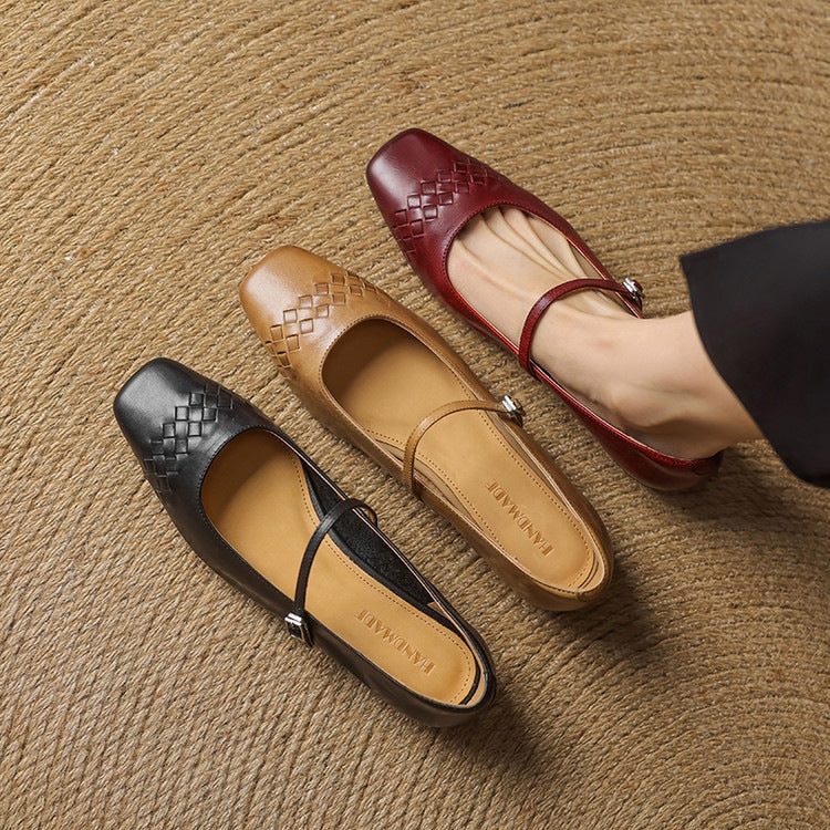 Women's Square Toe Leather Mary Jane Flats – Verity