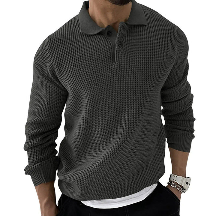 Men's Waffle Knit Polo Jumper – Wilder in Grey, front view