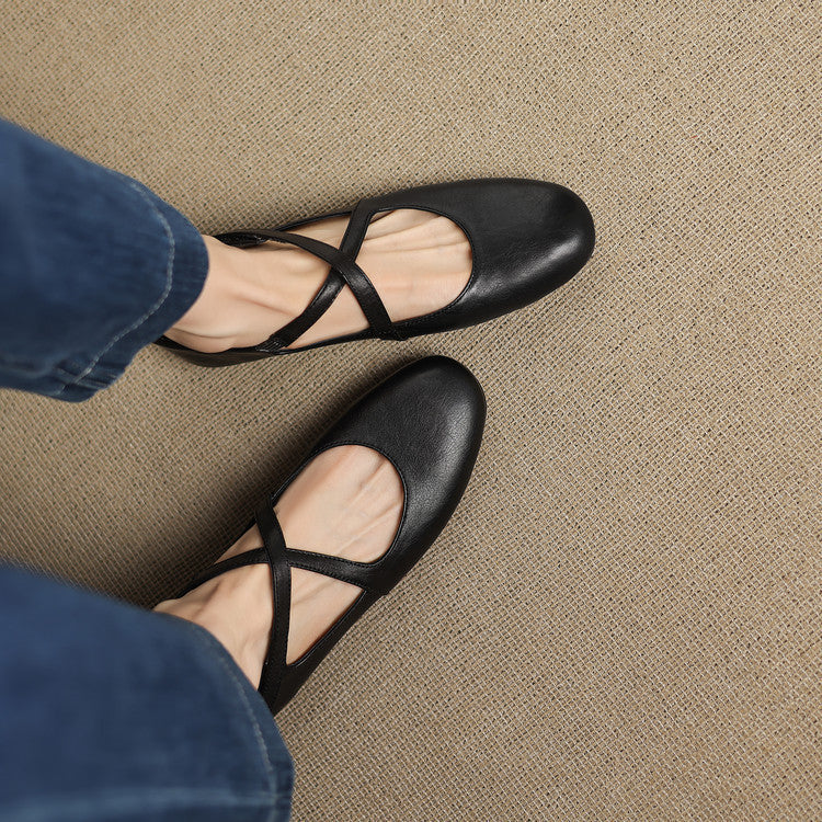 Women's Leather Ballet Flats with Cross Straps – Zeor