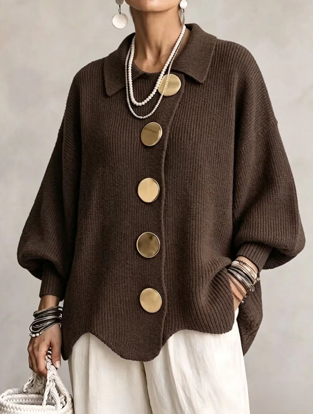 Women's Oversized Cardigan with Gold Buttons – Victoire