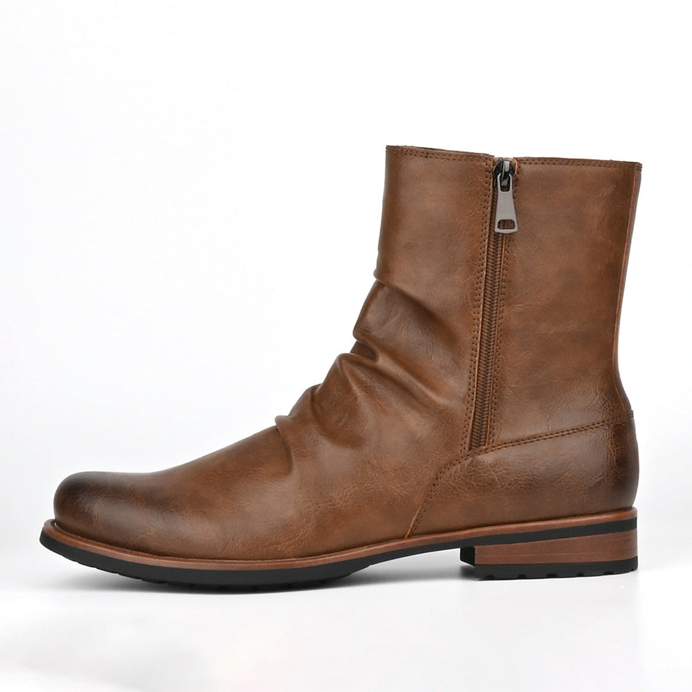 Men's slouch side-zip boots Nobu in Brown – side view with zip