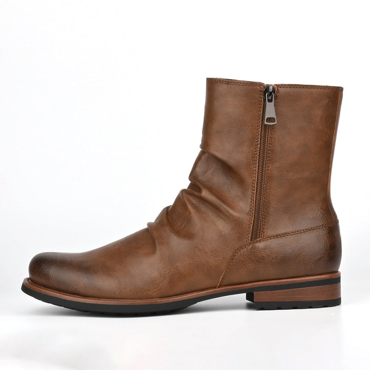 Men's slouch side-zip boots Nobu in Brown – side view with zip