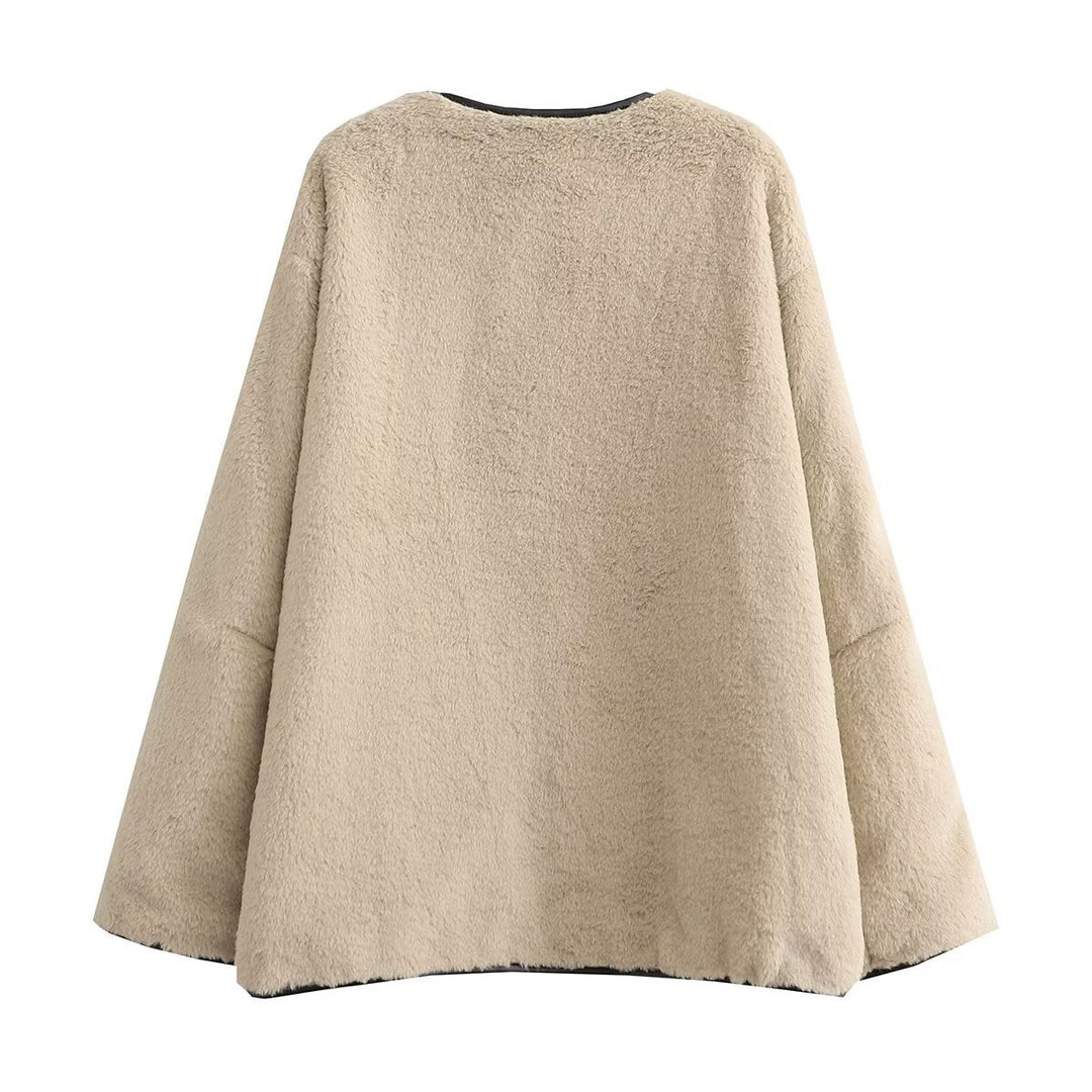 Women's teddy jacket Oona in Cream – back flat lay