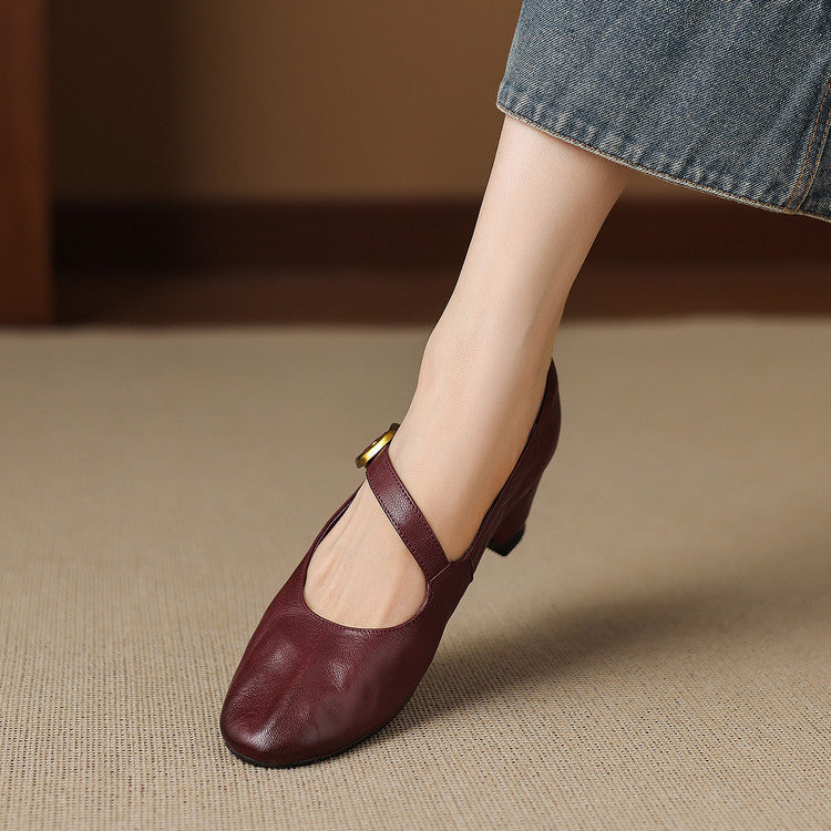Women's Round Toe Leather Mary Jane Flats – Quira