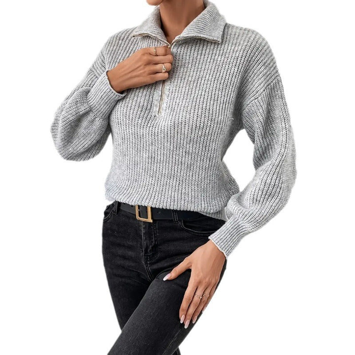 Women's ribbed half zip jumper Hetty in Grey – studio front view