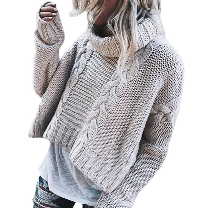 Women's roll neck jumper Lauretta in Grey – cable detail front view