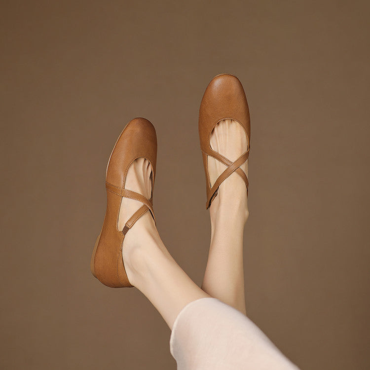 Women's Leather Ballet Flats with Cross Straps – Zeor