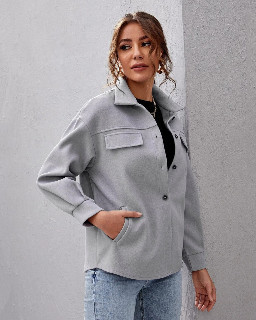 Women's shacket Minnie in Grey – front view