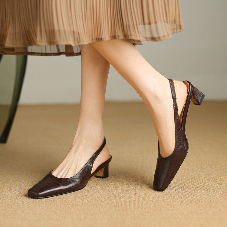 Women's Leather Slingback Block Heels – Ersa
