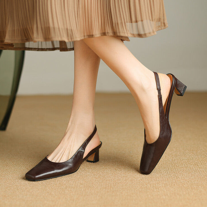 Women's Leather Slingback Block Heels – Ersa