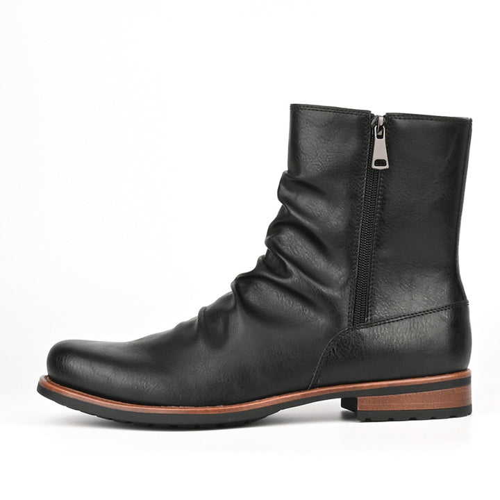 Men's slouch side-zip boots Nobu in Black – side view with zip