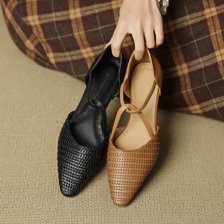 Women's Woven Leather T-Bar Flats – Dona