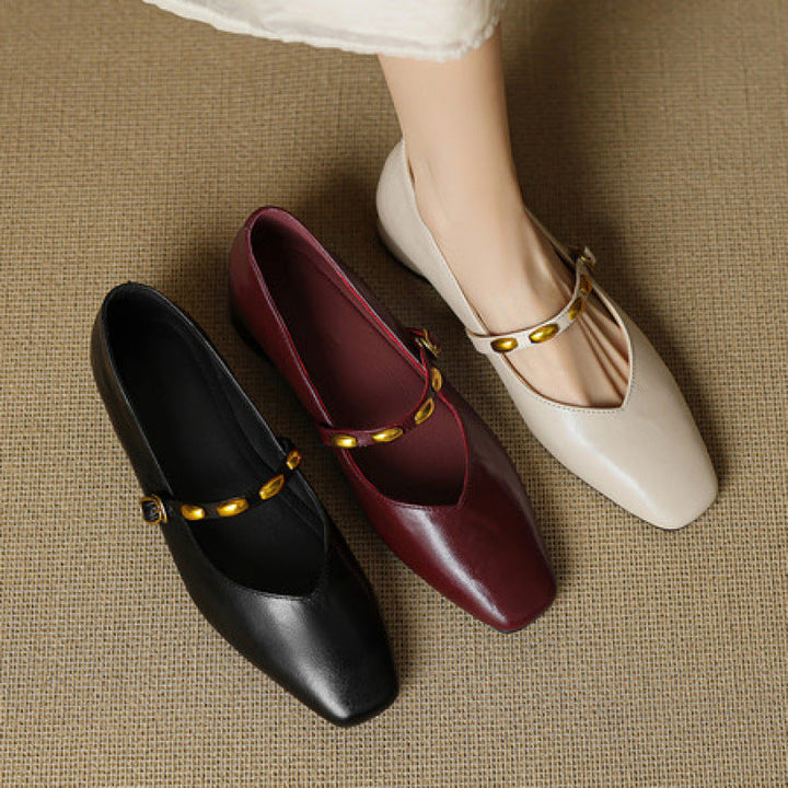 Women's Beaded Strap Leather Mary Jane Flats – Zyra