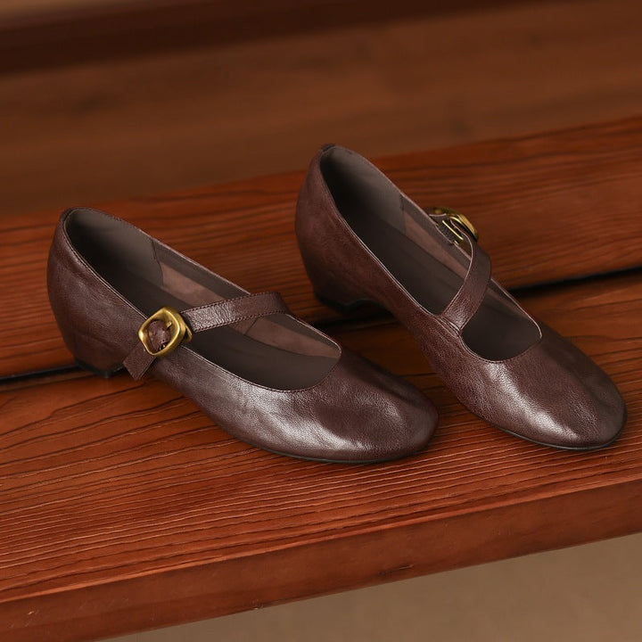 Women's Round Toe Leather Mary Jane Flats – Quira