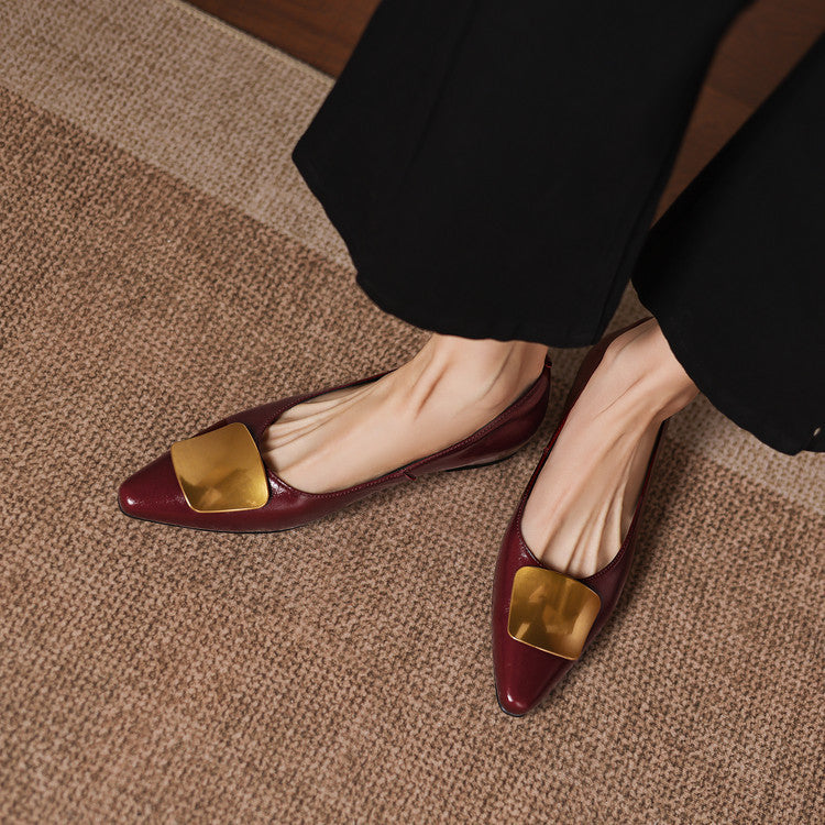 Women's Leather Pointed Flats with Buckle – Lorea