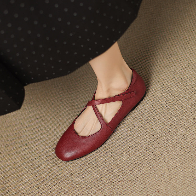 Women's Leather Ballet Flats with Cross Straps – Zeor