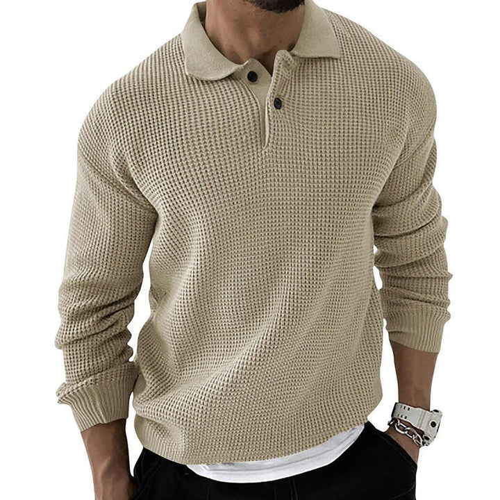 Men's Waffle Knit Polo Jumper – Wilder in Khaki, front view