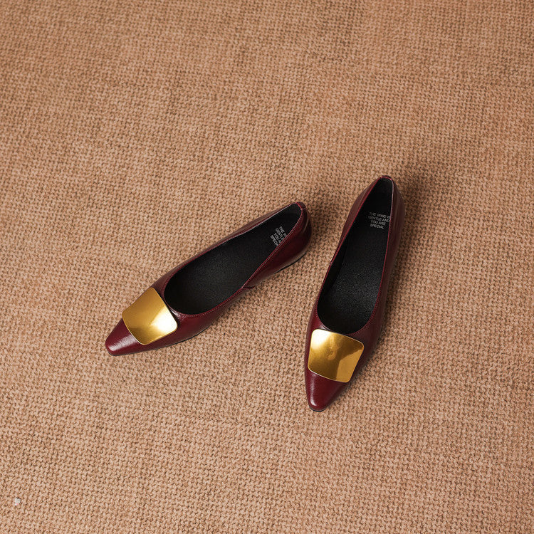 Women's Leather Pointed Flats with Buckle – Lorea