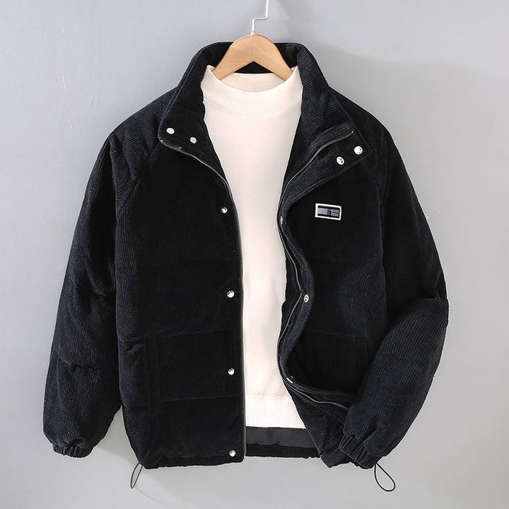 Men's corduroy puffer jacket James in Black – front view