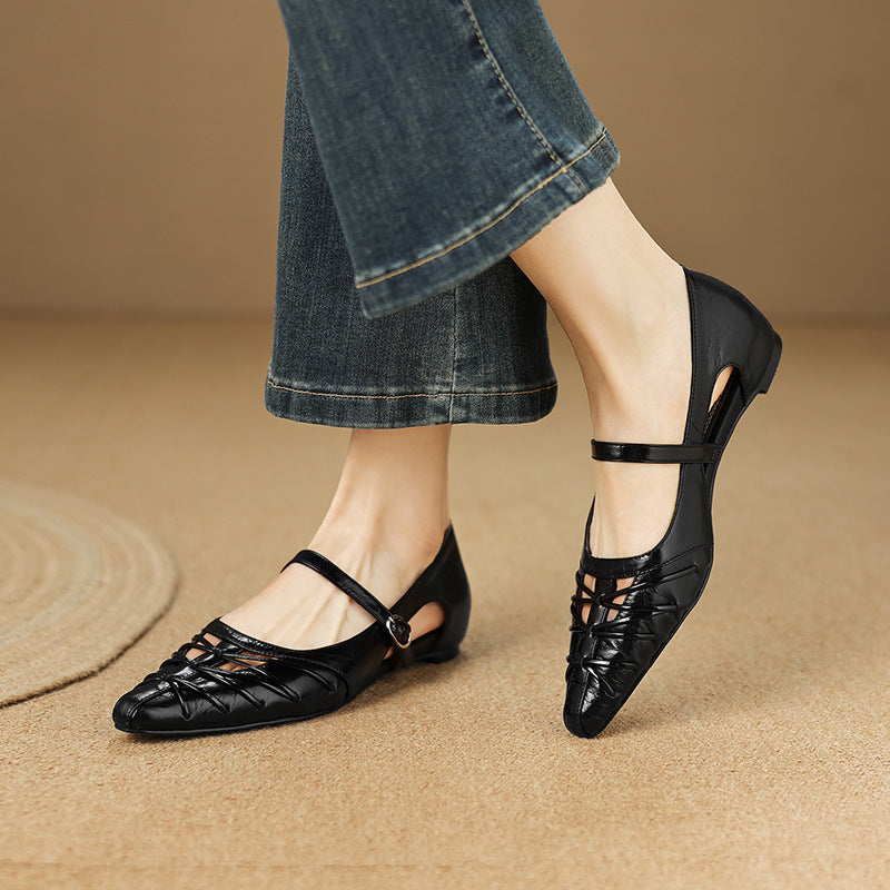 Women's Pointed Cut-Out Mary Jane Flats – Quenby