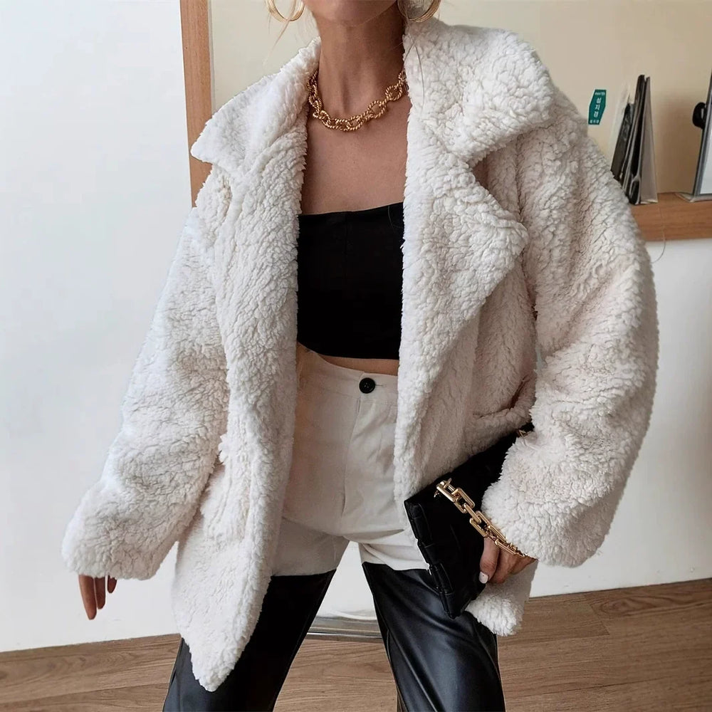 Women's Teddy Jacket Oversized Notch Collar Button Front