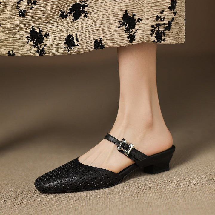 Women's Woven Leather Mules with Strap – Nilda