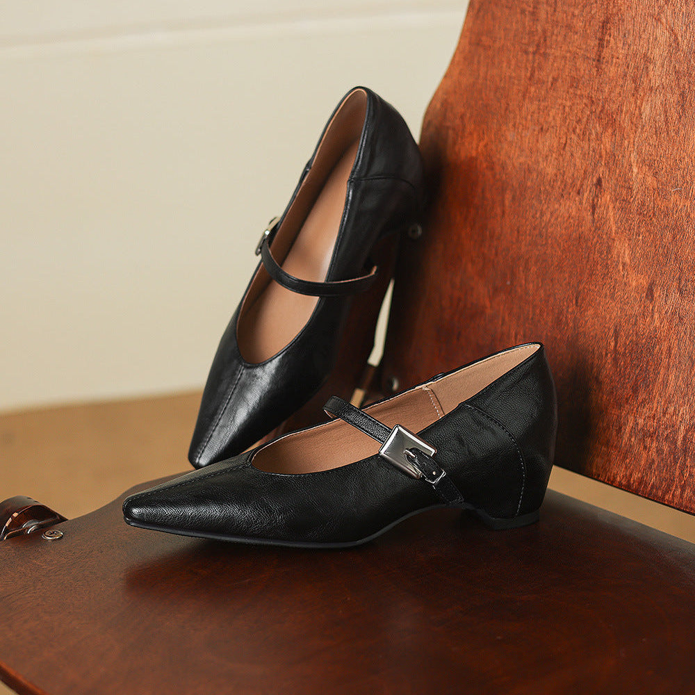 Women's Pointed Toe Leather Mary Janes – Tamsin