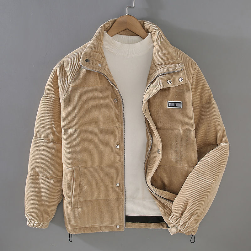 Men's corduroy puffer jacket James in Khaki – front view