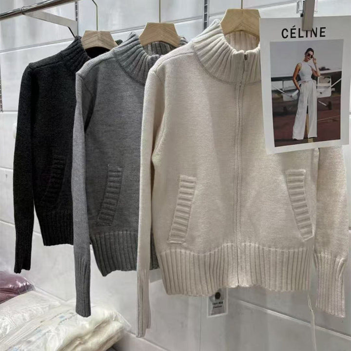 Women's Ribbed High-Neck Knit Jumper Oversized Fit