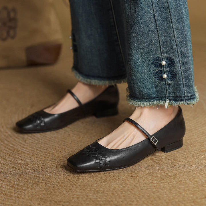 Women's Square Toe Leather Mary Jane Flats – Verity