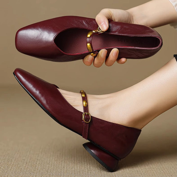 Women's Beaded Strap Leather Mary Jane Flats – Zyra