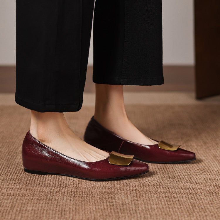 Women's Leather Pointed Flats with Buckle – Lorea