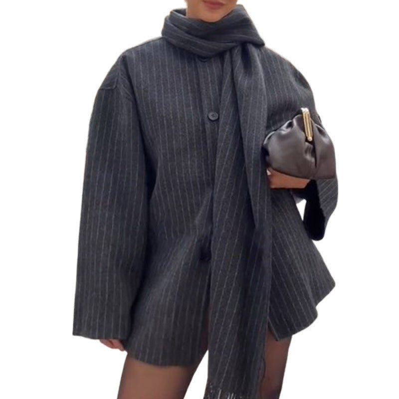 Women's pinstripe jacket Jacquetta in Charcoal Grey – front view cut-out