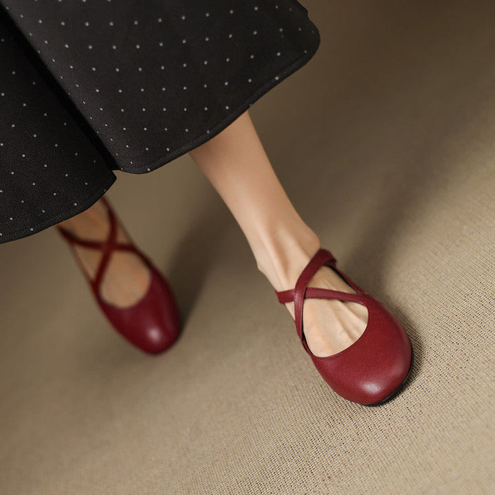 Women's Leather Ballet Flats with Cross Straps – Zeor