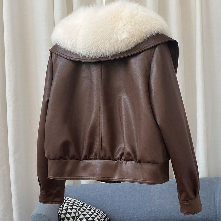 Women's Leather-Look Cropped Jacket Petworth – Mocha – back