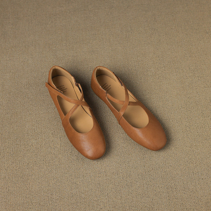 Women's Leather Ballet Flats with Cross Straps – Zeor