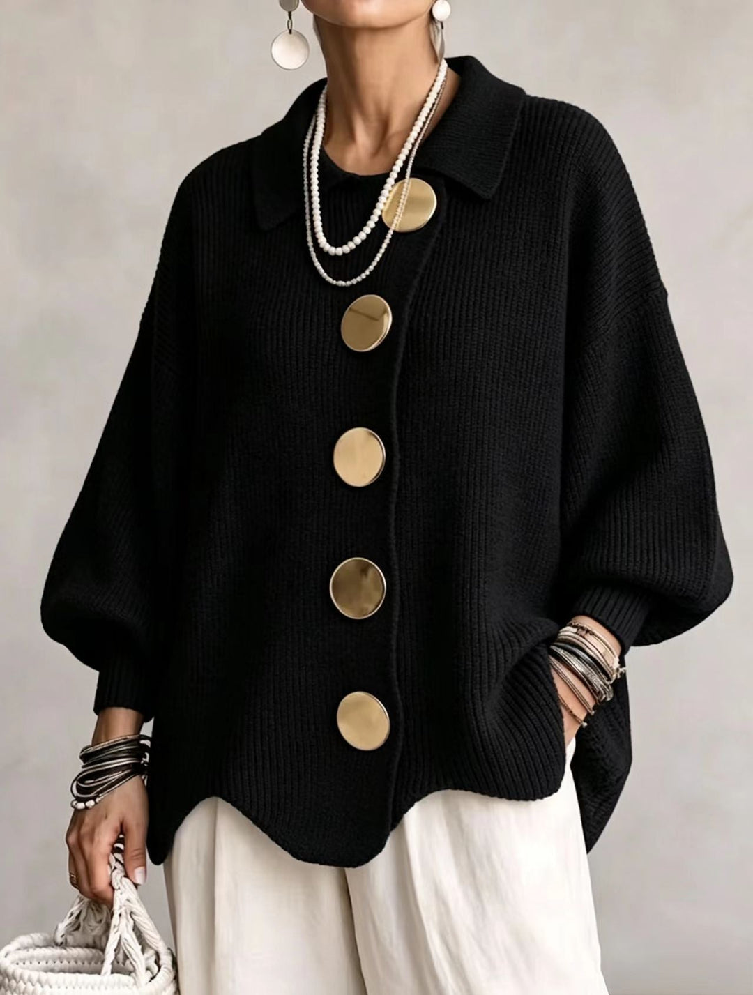 Women's Oversized Cardigan with Gold Buttons – Victoire