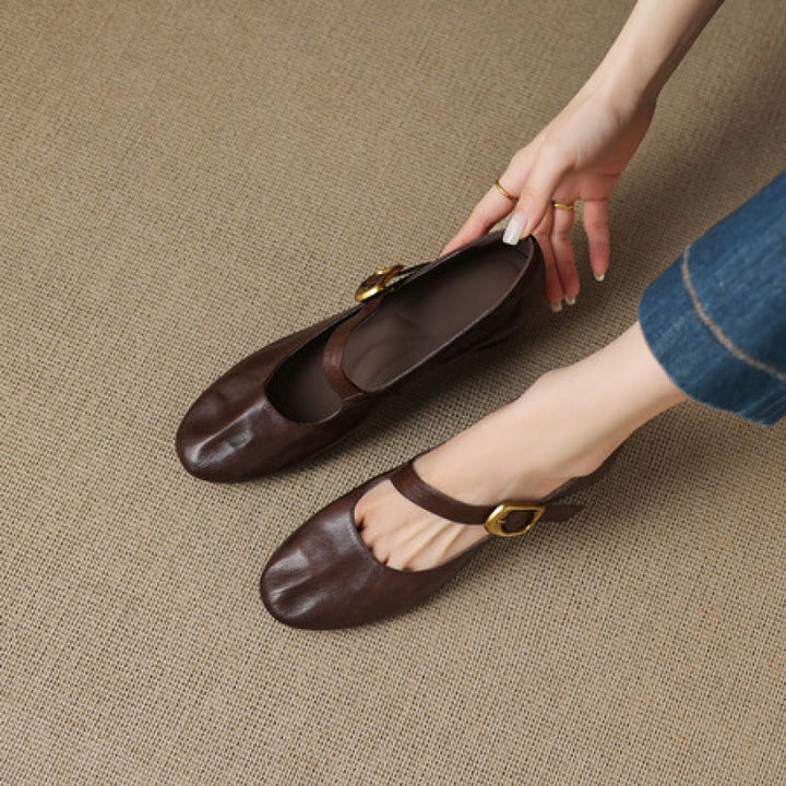 Women's Round Toe Leather Mary Jane Flats – Quira