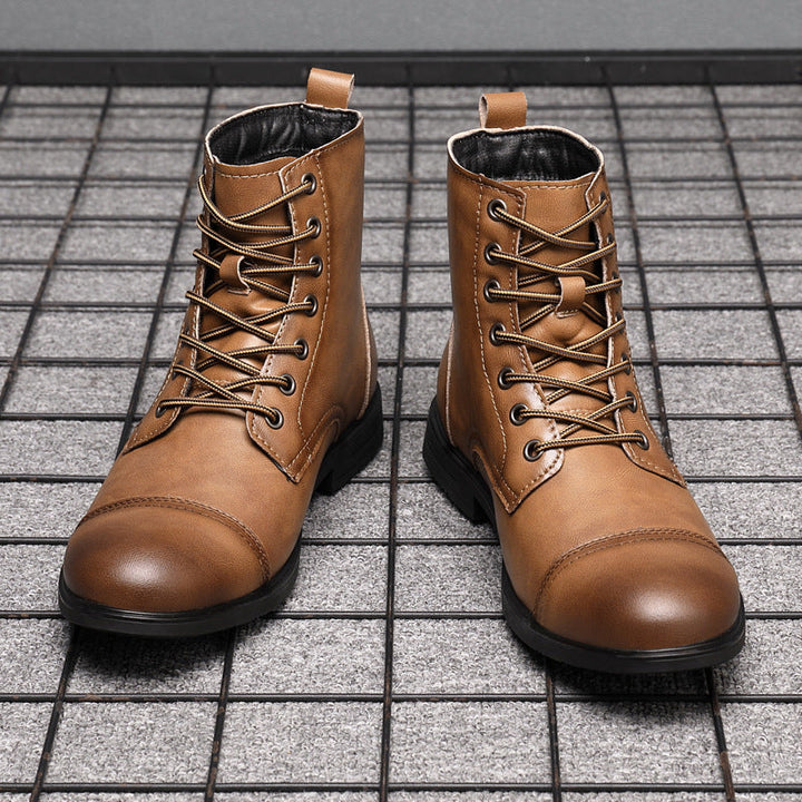 Men's toe-cap lace-up boots Christian in Saffron Brown – front view of pair